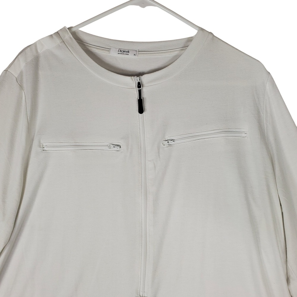 Deyeek Womens XL White Long Sleeve Quarter Zip Utility Top with Chest Pockets